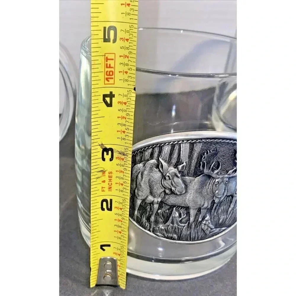 Set Of 4 Heritage Metalworks Fine Pewter Coffee Mugs With Etched Moose. - Picture 3 of 6